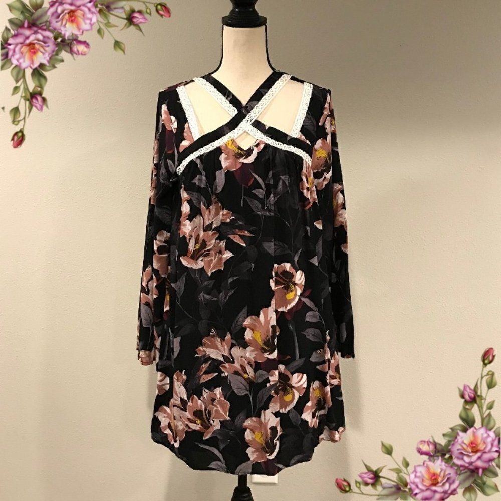 Bohemian style a line Long sleeve floral dress‎